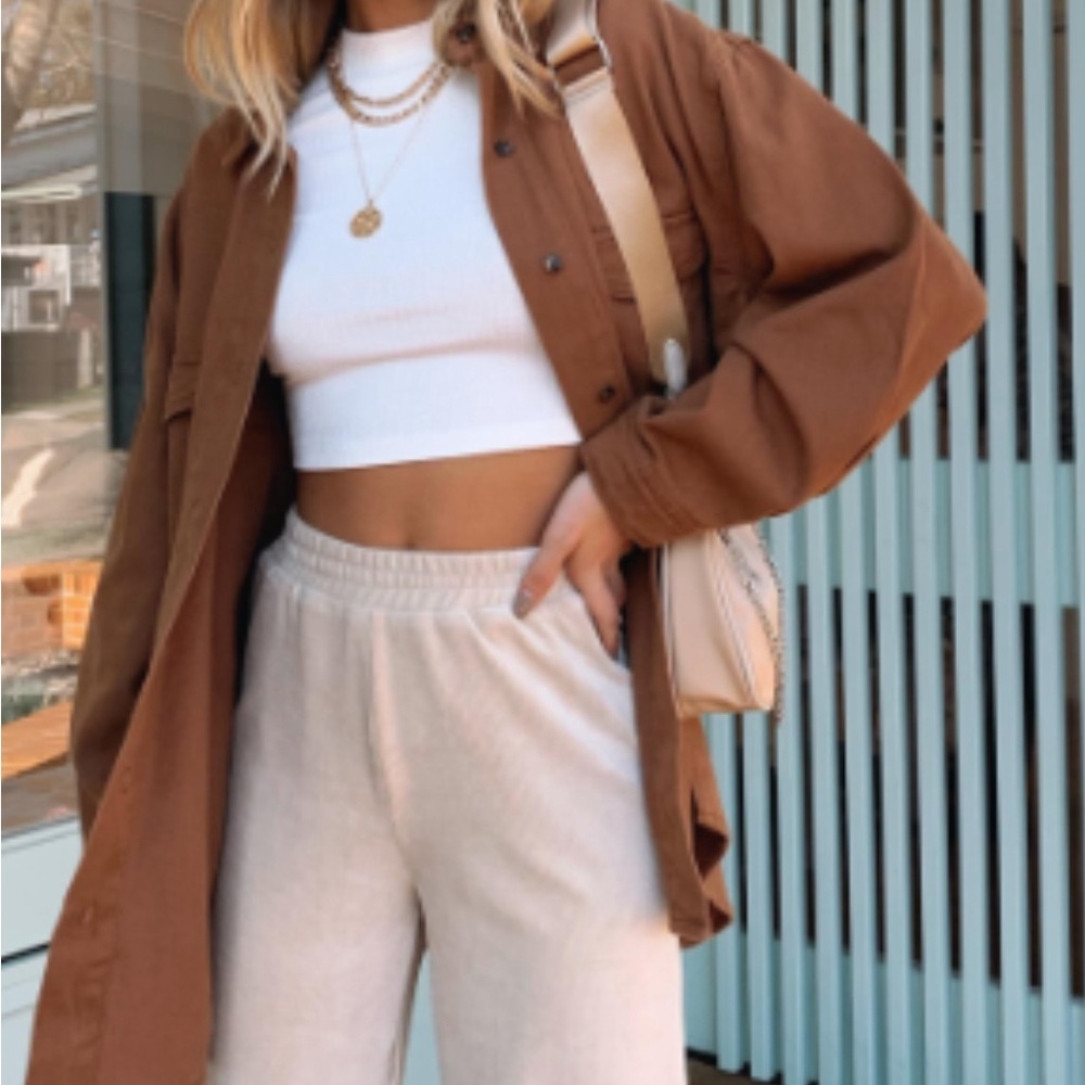 PRINCESS POLLY BROWN DENIM JACKER LONGLINED